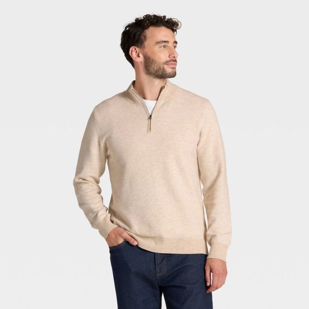 Men's 1/4 Zip Sweater - Goodfellow & Co Light Beige S